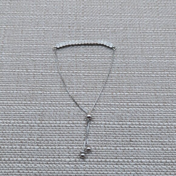 7 Inch Sterling Silver 18 Small Diamonds Adjustable Bracelet A5828 - Picture 3 of 8